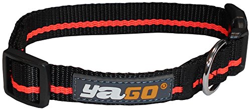 YAGO Hundehalsband, Nylon, Schwarz/Orange, Größe XS 24-35 cm von Aime