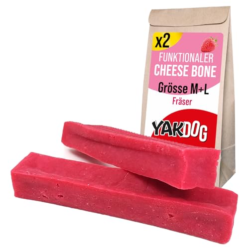 YAKDOG Gesundheit+ - Käse-Kausnacks Für Hunde ML - Erdbeere Relax - Beruhigend & Verdauungsfördernd - Schlafhilfe - Lang Anhaltender Snack - 100% Natürlich - Himalaya-Rezept - Hergestellt In Belgien von YAKDOG