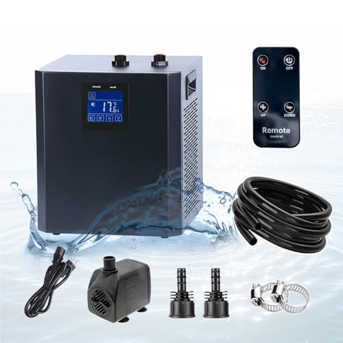 YAKUST Aquarium Chiller, Fish Tank Chiller,1/3 PS Active Aqua Chiller for Axolotl, Aquarium Cooler with LED Display, Pipe, Water Pump, Remote Control von YAKUST