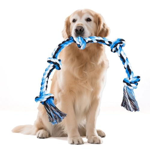 YALAVA Großes Hundespielzeug aus Seil für aggressive Kauer, 90 cm, 5 Knoten, robustes Kauspielzeug für die Zahnreinigung, Baumwollseil, Hundespielzeug YALAVA Großes Hundespielzeug aus Seil für aggressive Kauer, 90 cm, 5 Knoten, robustes Kauspielzeug für die Zahnreinigung, Baumwollseil, Hundespielzeug von YALAVA