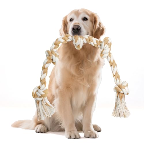 YALAVA Großes Hundespielzeug für aggressive Kauer, 90 cm, robustes Kauspielzeug mit 5 Knoten, Kauspielzeug für die Zahnreinigung, Baumwollseil, Hundespielzeug YALAVA Großes Hundespielzeug für aggressive Kauer, 90 cm, robustes Kauspielzeug mit 5 Knoten, Kauspielzeug für die Zahnreinigung, Baumwollseil, Hundespielzeug von YALAVA