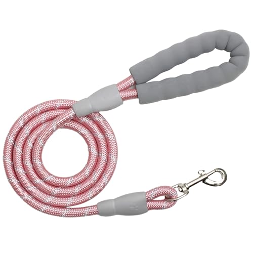 YALAVA Hundeleine, 1,5 m, mit bequemem, grauem, gepolstertem Griff, 1,27 cm, strapazierfähiges, stark reflektierendes Seil und um 360° drehbarer Haken zum Gehen, Laufen, Training, Rosa von YALAVA