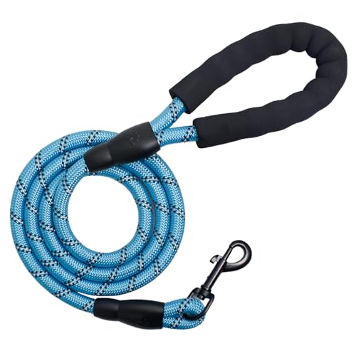 YALAVA Hundeleine, 1,5 m, mit bequemem, schwarzem, gepolstertem Griff, 1,27 cm, strapazierfähiges, stark reflektierendes Seil und um 360° drehbarer Haken zum Gehen, Laufen, Training, Blau von YALAVA