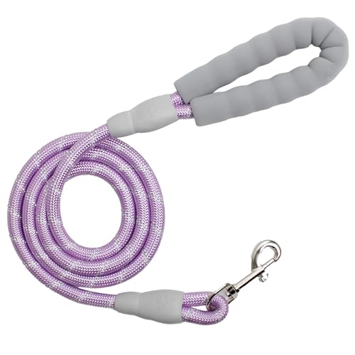 YALAVA Hundeleine, 1,8 m, mit bequemem, grauem, gepolstertem Griff, 1,27 cm, strapazierfähiges, stark reflektierendes Seil und um 360° drehbarer Haken zum Gehen, Laufen, Training, Violett von YALAVA