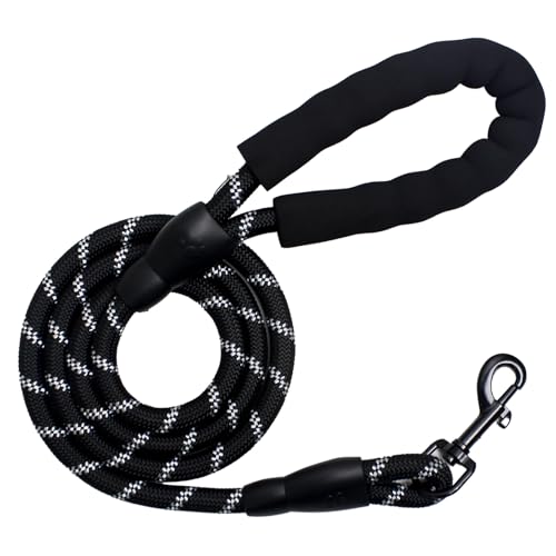 YALAVA Hundeleine, 1,8 m, mit bequemem, schwarzem, gepolstertem Griff, 1,27 cm, strapazierfähiges, stark reflektierendes Seil und um 360° drehbarer Haken zum Gehen, Laufen, Training, Schwarz von YALAVA