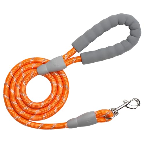 YALAVA Hundeleine mit bequemem, grauem, gepolstertem Griff, 1,27 cm, strapazierfähiges, stark reflektierendes Seil und um 360° drehbarer Haken zum Gehen, Laufen, Training, Orange von YALAVA