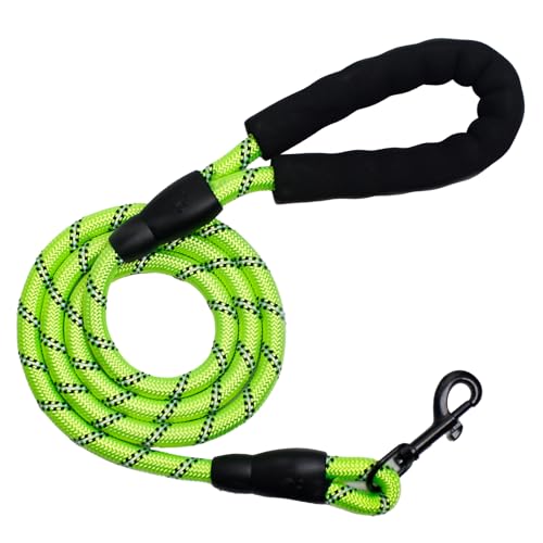YALAVA Hundeleine mit bequemem, schwarzem, gepolstertem Griff, 1,27 cm, strapazierfähiges, stark reflektierendes Seil und um 360° drehbarer Haken zum Gehen, Laufen, Training, Grün von YALAVA