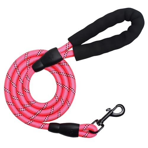 YALAVA Hundeleine mit bequemem, schwarzem, gepolstertem Griff, 1,27 cm, strapazierfähiges, stark reflektierendes Seil und um 360° drehbarer Haken zum Gehen, Laufen, Training, Rosa von YALAVA