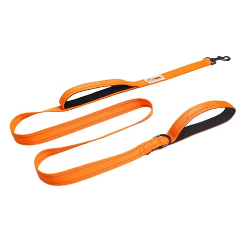 YALAVA Hundeleine mit doppeltem Griff, 2,5 cm, strapazierfähig, doppelt gepolsterter Griff, Verkehrsgriff und reflektierende Hundeleine für mittelgroße und große Hunde, Orange von YALAVA