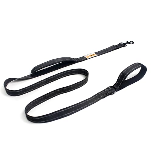 YALAVA Hundeleine mit doppeltem Griff, 2,5 cm, strapazierfähig, doppelt gepolsterter Griff, Verkehrsgriff und reflektierende Hundeleine für mittelgroße und große Hunde, Schwarz von YALAVA