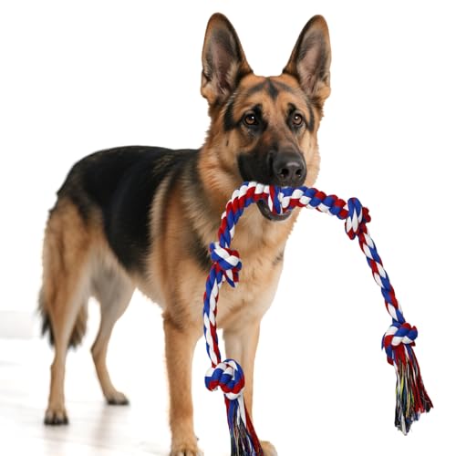 YALAVA Hundespielzeug für aggressive Kauer, 90 cm, 5 Knoten, robustes großes Kauspielzeug für die Zahnreinigung, Baumwollseil, Hundespielzeug YALAVA Hundespielzeug für aggressive Kauer, 90 cm, 5 Knoten, robustes großes Kauspielzeug für die Zahnreinigung, Baumwollseil, Hundespielzeug von YALAVA