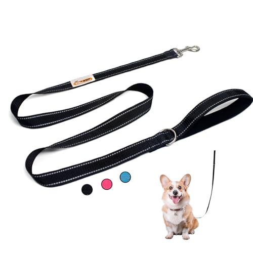 YALAVA Reflektierende Hundeleine mit weich gepolstertem Griff, robuste Nylon-Hundeleine, passend für kleine, mittelgroße oder große Hunde, Schwarz von YALAVA