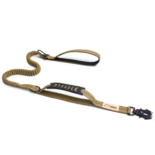 YALAVA Taktische Bungee-Hundeleine mit Verkehrsgriff, 1,2–1,8 m, robuste Hundeleine, stoßdämpfend, Arbeitsleine für kleine, mittelgroße und große Hunde, Khaki von YALAVA