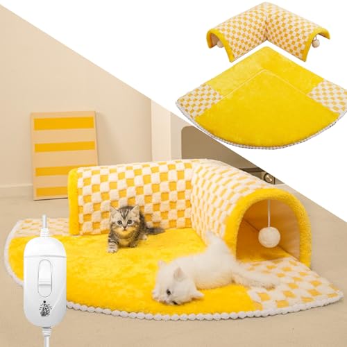 Katzenbett Abnehmbares Katzenhaus-Heizbett, Verstellbare, Beheizte Katzenhöhle, Selbstwärmende Kätzchenbetten, Katzenbett für Hauskatzen, Gelbes, Weiches Hundezelt (Size : Size l) von YANBI