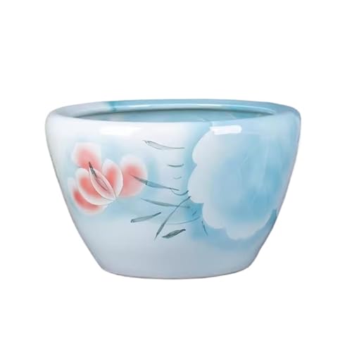Fischschalen Chinesisch Traditionelles Keramik Aquarium Blaues Lotusblatt Lotusblume Fischgarten Draußen Innen Wohnzimmer Feng Shui Dekorative Schildkröte Wohnkultur (41cmx25cm) von YANG11FAN