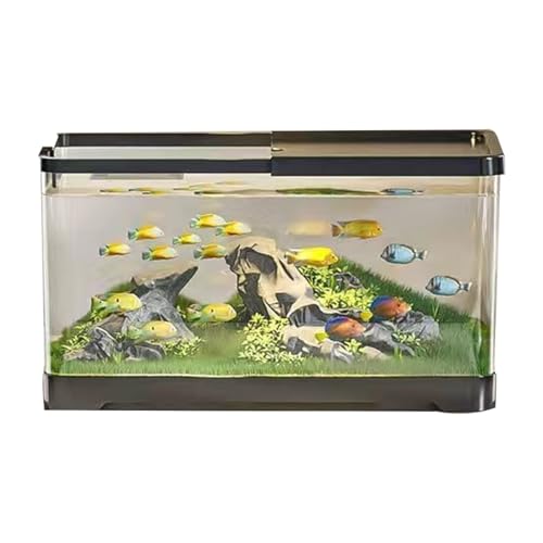 Aquarium Becken – Extra Transparentes Kunststoffgehäuse – Aquarium Für Goldfische Mit Bodenablaufloch (Schwarz),Large von YANGMIAN
