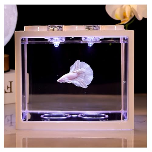 Aquarium Mit LED-Licht, Kleine Weiße Acryl-Fischschale, Ideal Für Blumen Oder Als Fischschale, 15,5 X 10,5 X 14 cm,A von YANGMIAN