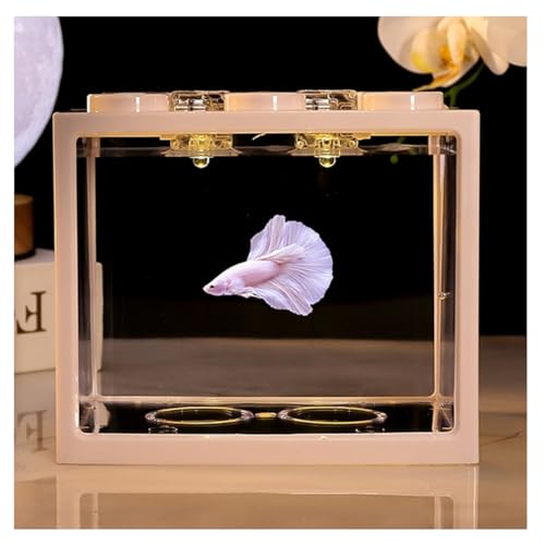 Aquarium Mit LED-Licht, Kleine Weiße Acryl-Fischschale, Ideal Für Blumen Oder Als Fischschale, 15,5 X 10,5 X 14 cm,B von YANGMIAN
