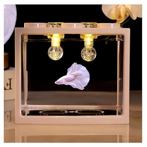 Aquarium Mit LED-Licht, Kleine Weiße Acryl-Fischschale, Ideal Für Blumen Oder Als Fischschale, 15,5 X 10,5 X 14 cm,C von YANGMIAN