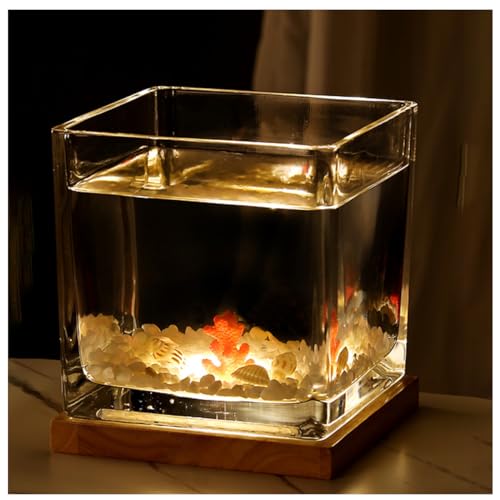 Quadratisches Glas-Aquarium Mit USB-Sockel Für Warmes Und Kühles Licht, Für Kampffische, Guppys, Garnelen Und Goldfische,Small warm Light a von YANGMIAN