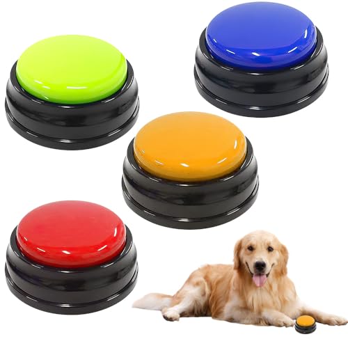 YANGUN Buzzer Mit Aufnahmefunktion Hunde, 4 Stück Answer Buzzers Hund, Buzzer mit Sound, 30 Sekunden Beschreibbare Taste, Hundeglocken für Haustiere Interaktion, Recordable Training Button von YANGUN