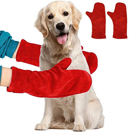 Yangwx 2 Stück Mikrofaser-Handschuhe für Hunde, absorbiert Feuchtigkeit und trocknet schnell, ideal zum Trocknen von Hunde- oder Katzenhaaren nach dem Baden – Rot von YANGWX