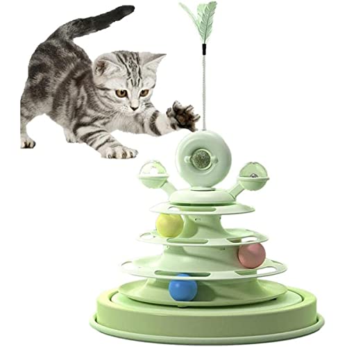 YANGYANGDA Katzen-Plattenspieler, 360 drehbar, Katzenspielzeug, Ballschiene, 3-stufig, drehbar, Windmühle, Katzenroller, Spielzeug mit Katzen-Teasers und Katzenminze (A) von YANGYANGDA