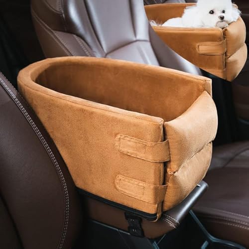 YANGYANGDA Welpenautositz Mittelkonsole Hundesitz mit Sicherheitsschnalle Mittelkonsole Hundeautositz Autositz für Hunde Klein 2,3-6,8 kg (Braun) von YANGYANGDA