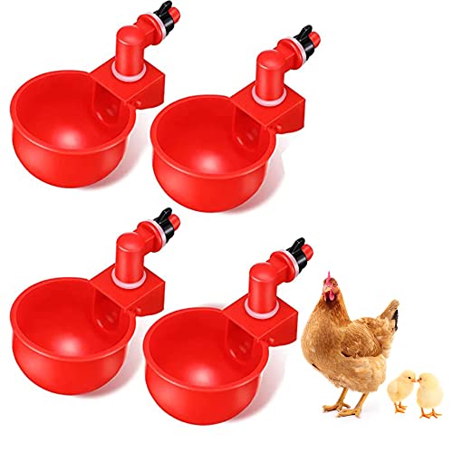 LONGHAO 4 pcs, Chicken Drinker Cups,Automatische Kunststoff Chicken Cups,Automatische GeflüGel Trinker,GeflüGel-Trinkwerkzeug, Rote Kunststoff-TräNkeschale, Geeignet FüR VöGel,GeflüGel,Tauben,HüHner von LONGHAO