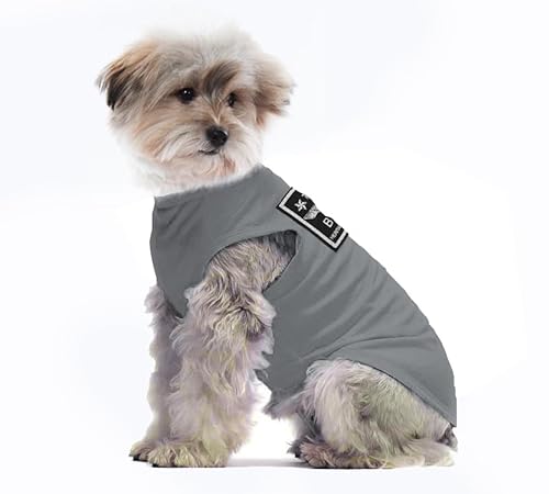 Hundekleidung für Kleine Hunde,Hund Sonnencreme T-Shirt Baumwollhemden Weich und Atmungsaktiv, Hundekostüm Bekleidung Fit für Kleine Extra Kleine Mittlere Hundekatze (M, Grau) von YAODHAOD