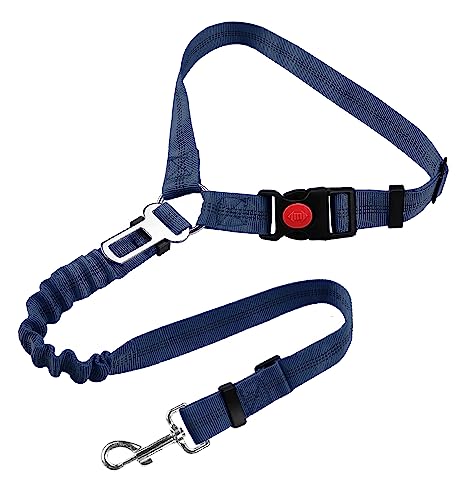 Sicherheitsgeschirr Hund, Einstellbar mit Elastischer Buffer, 360° Drehkarabiner Nylon Haustier Sicherheitsgurte Heavy Duty Auto Geschirr für Hunde (Sockeltyp, Blau) von YAODHAOD