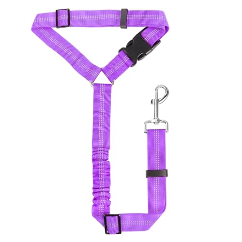 Sicherheitsgeschirr Hund, Einstellbar mit Elastischer Buffer, 360° Drehkarabiner Nylon Haustier Sicherheitsgurte Heavy Duty Auto Geschirr für Hunde (Lila, Kopfstütze Typ) von YAODHAOD