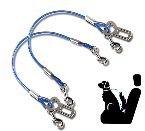 YAODHAOD Hunde Sicherheitsgurt Stahldraht Bissfester，Hundegurt fürs Auto Doppeltem Tick und Anschnaller Adapter，für Hunde Katzen Haustier Auto Hundesicherheitsgurt (40CM, blau) von YAODHAOD