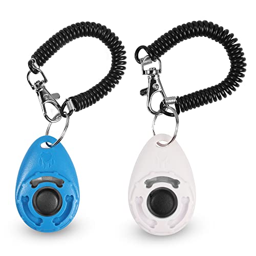 YAODHAOD Clicker Hunde, 2Pack Wrist Strap Pet Training Clicker, Hund Katze Buttons Kommunikation Verhaltenstraining Clicker Tools (Blau+Weiß) von YAODHAOD