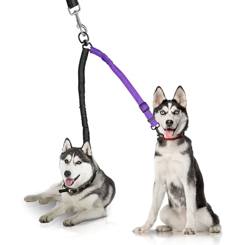 YAODHAOD Doppelte Hundeleine, zwei Hundeleinen-Splitter, kein Verheddern, um 360° drehbar, reflektierend, verstellbare Länge, Bungee, strapazierfähig, Spazierengehen, Training, doppelte Verlängerung von YAODHAOD