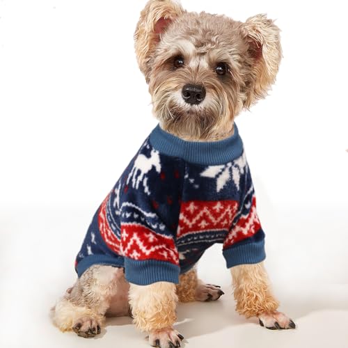 YAODHAOD Hund Pullover für kleine Hunde, Fleece Hund Pullover, Ethnische Stil Hund Winterkleidung, Ultra weiche thermische Winter warme Welpen Sweatshirt, Haustier Pullover (L, Blau) von YAODHAOD