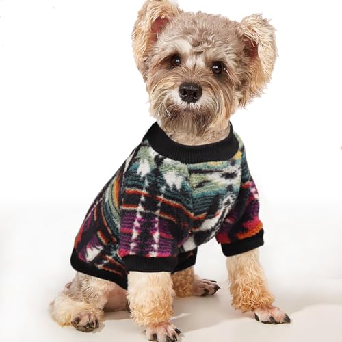 YAODHAOD Hund Pullover für kleine Hunde, Fleece Hund Pullover, Ethnische Stil Hund Winterkleidung, Ultra weiche thermische Winter warme Welpen Sweatshirt, Haustier Pullover (L, Mehrfarbig) von YAODHAOD