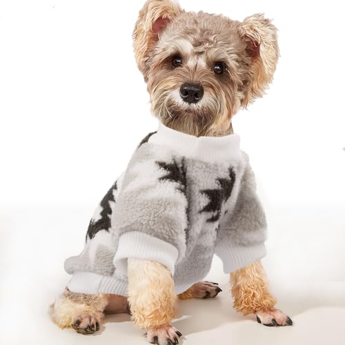 YAODHAOD Hund Pullover für kleine Hunde, Fleece Hund Pullover, Ethnische Stil Winterkleidung, Ultra weiche thermische Winter warme Welpen Sweatshirt (Weiß, M) von YAODHAOD