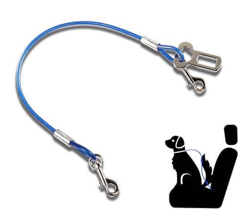 YAODHAOD Hunde Sicherheitsgurt Stahldraht Bissfester，Hundegurt fürs Auto Doppeltem Tick und Anschnaller Adapter，für Hunde Katzen Haustier Auto Hundesicherheitsgurt (blau, 80CM 1Pcs) von YAODHAOD