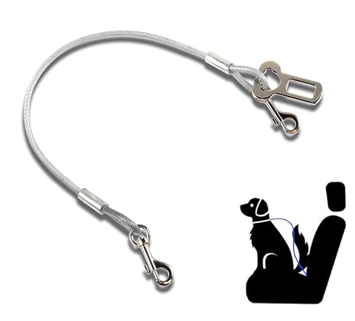 YAODHAOD Hunde Sicherheitsgurt Stahldraht Bissfester，Hundegurt fürs Auto Doppeltem Tick und Anschnaller Adapter，für Hunde Katzen Haustier Auto Hundesicherheitsgurt (silbrig, 60CM 1Pcs) von YAODHAOD