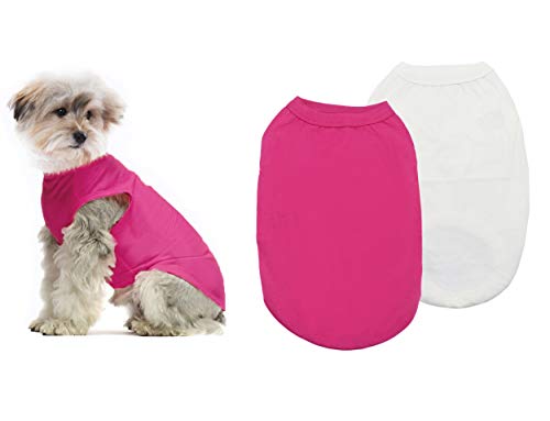 YAODHAOD Cotton Hundekleidung Einfarbige Hunde T-Shirts Kleidung, Sonnenschutz Hund Baumwollhemden Weich und atmungsaktiv, Hundehemden Bekleidung Fit für kleine mittlere Hundekatze(Weiß/Rosa, XL) von YAODHAOD