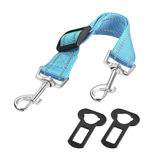 YAODHAOD Hundehalsband Clip Hund Auto Sicherheitsgurt, reflektierende Gabel Clip Hundesicherheitsgurt zum Halsband und Auto Stecker Sicherheitsclip (Blau, 20-30CM) von YAODHAOD