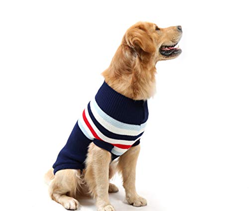 YAODHAOD Hundepullover Rollkragenpullover Hund Strickpullover Classic Stripe Hundepullover, Warmer Haustierpullover für den Herbst Winter (Blue Stripes, 16"-S) von YAODHAOD