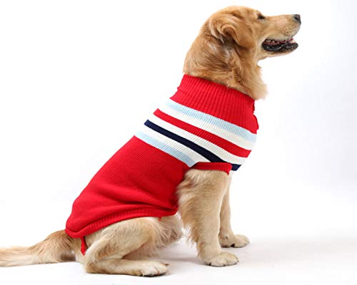 Hundepullover YAODHAOD Rollkragenpullover Hund Strickpullover Classic Stripe Hundepullover, warmer Haustierpullover für den Herbst Winter (Red stripes, 16"-S) von YAODHAOD