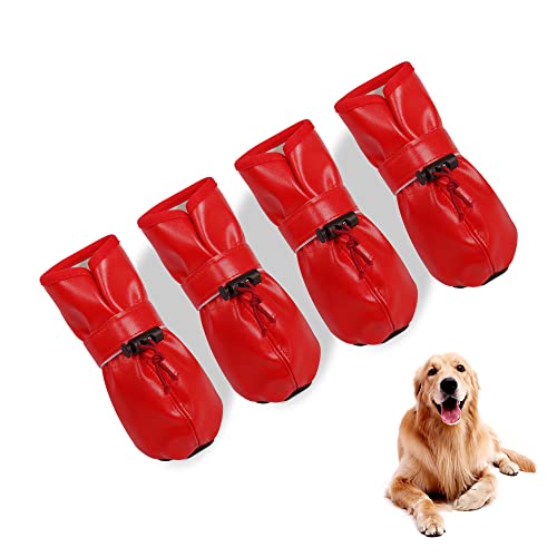YAODHAOD Hundeschuhe für große Hunde, Stiefel aus Ledermaterial für Collie, rutschfest und einfach einzustellen, 4 Stück/Set (8, Rot) von YAODHAOD