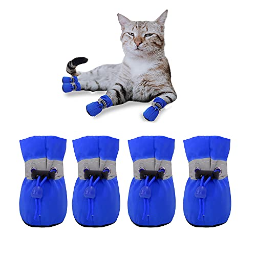 YAODHAOD Hundestiefel Paw Protector, rutschfeste Hundeschuhe ， Diese bequemen Hundeschuhe mit weichen Sohlen sind mit reflektierenden Trägern für kleine Hunde ausgestattet (2: L 3.5 cm*W 3 cm, Blau) von YAODHAOD