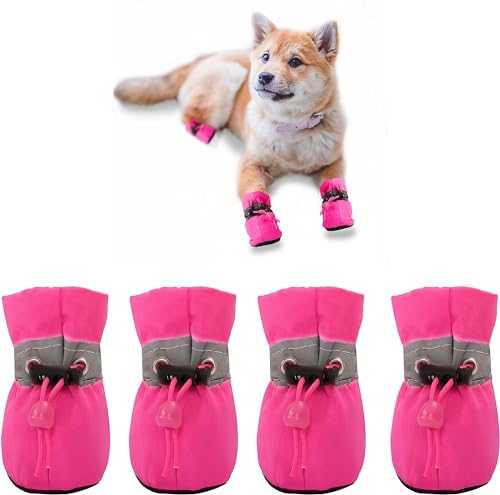 YAODHAOD Hundestiefel Pfotenschutz, Anti-Rutsch-Hundeschuhe Diese bequemen, weichen Sohle sind mit reflektierenden Riemen für kleine Hunde (2: L 3.5 cm*W 3 cm, Rosa) von YAODHAOD