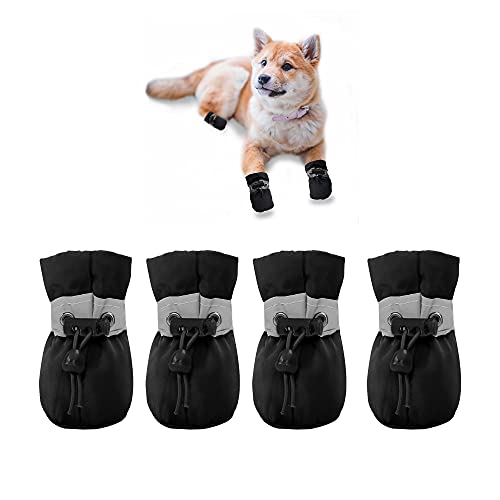 YAODHAOD Hundestiefel, rutschfeste Hundeschuhe ， Diese bequemen Hundeschuhe mit weichen Sohlen sind mit reflektierenden Trägern für kleine Hunde ausgestattet (2: L 3.5 cm*W 3 cm, Schwarz) von YAODHAOD