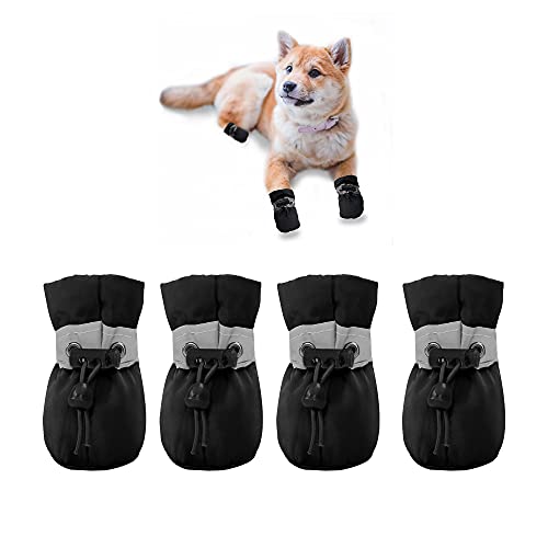 YAODHAOD Hundestiefel Pfotenschutz Welpe, Anti-Rutsch-Hundeschuhe Diese bequemen, weichen Sohle sind mit reflektierenden Riemen für kleine Hunde (4: L 4.5 cm*W 4 cm, Schwarz) von YAODHAOD