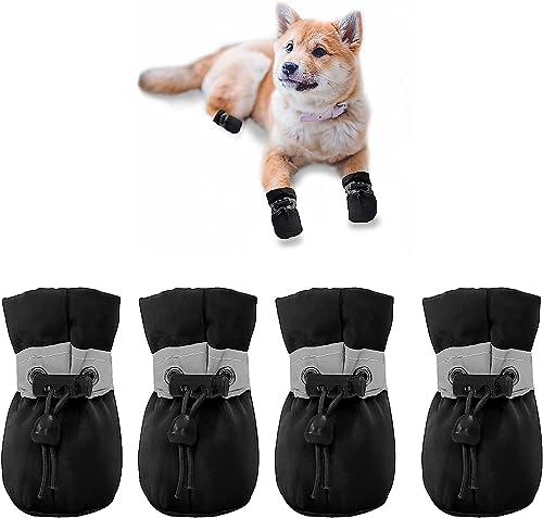 YAODHAOD Hundestiefel Pfotenschutz, Anti-Rutsch-Hundeschuhe Diese bequemen, weichen Sohle sind mit reflektierenden Riemen für kleine Hunde (5: 4,9x3,9 cm L*W, Schwarz) von YAODHAOD